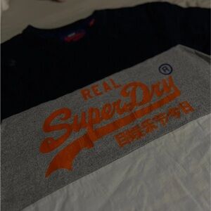 Superdry Black, Gray, and White Tee with Orange Logo
